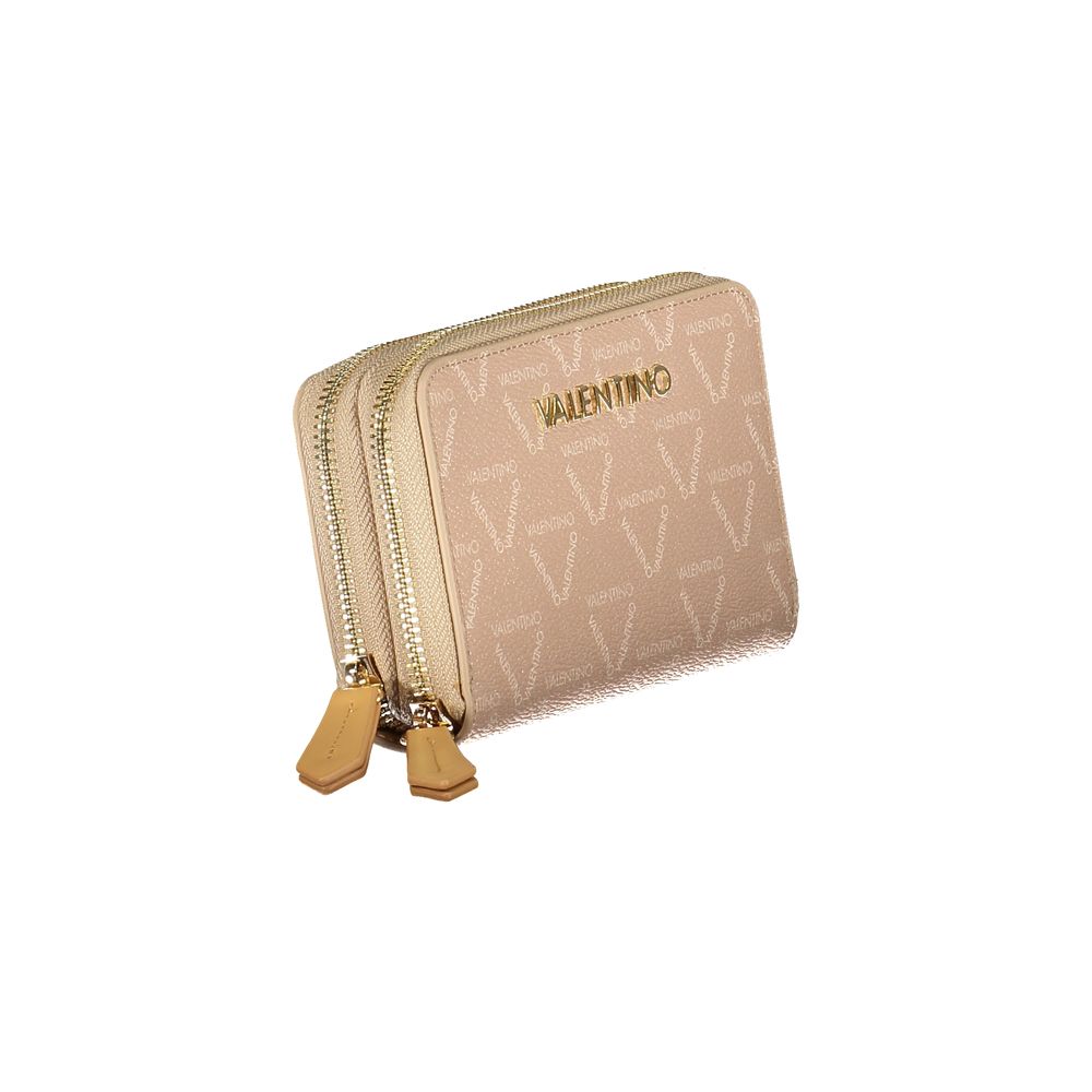 Mario Valentino Beige Polyethylene Women Wallet with iconic logo, multiple compartments, and stylish design for modern trendsetters.