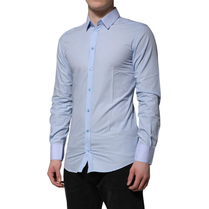 Dolce & Gabbana Blue Cotton GOLD Long Sleeves Men Dress Shirt