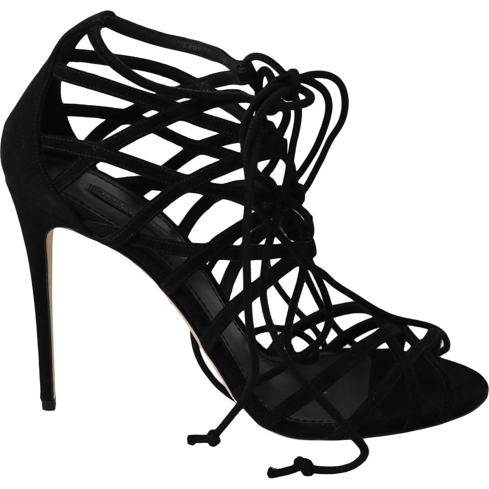 Dolce & Gabbana Black Suede Strap Stilettos Sandals LA5958-36.5