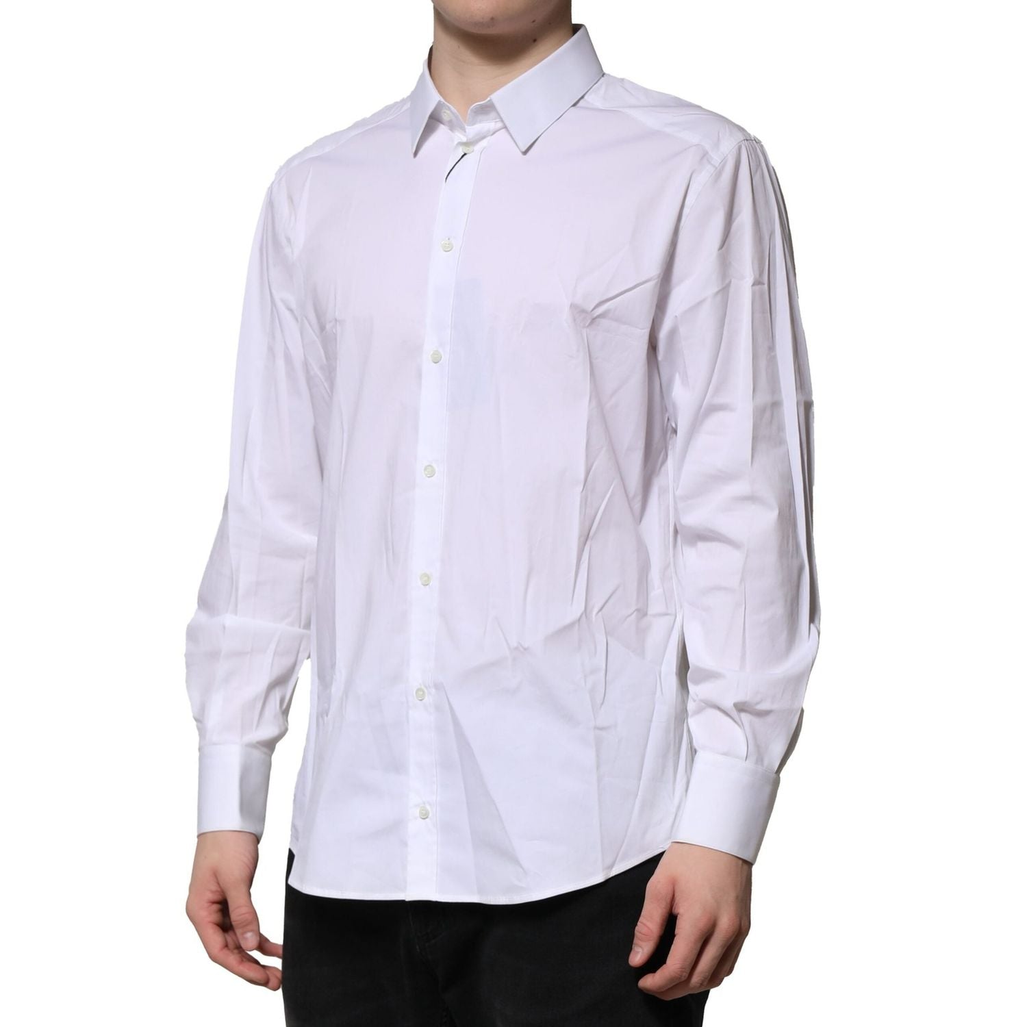 Dolce & Gabbana White Cotton GOLD Long Sleeves Dress Shirt