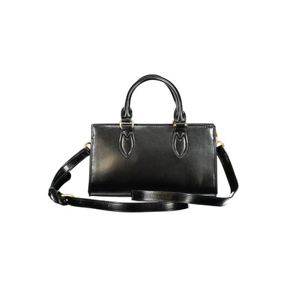 Mario Valentino Black Polyethylene Women Handbag with dual top handles and adjustable strap