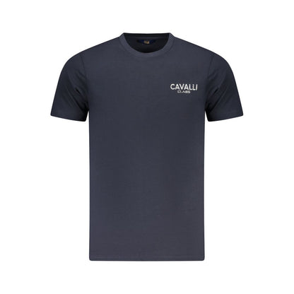 Cavalli Class Blue Cotton Men T-Shirt with logo and striking design, short sleeves, crafted from breathable cotton.