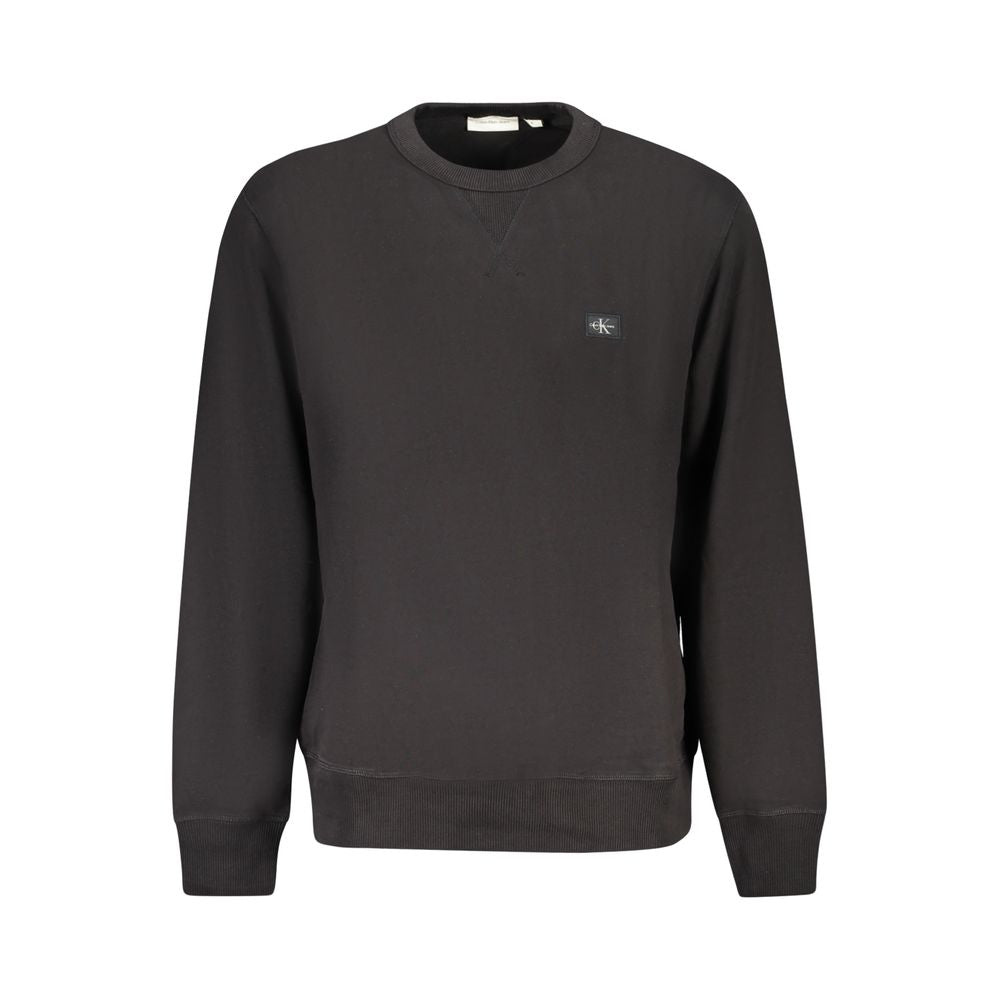 Calvin Klein Black Cotton Men Sweater with logo, long sleeve, fashionable and comfortable, perfect for style-conscious individuals.