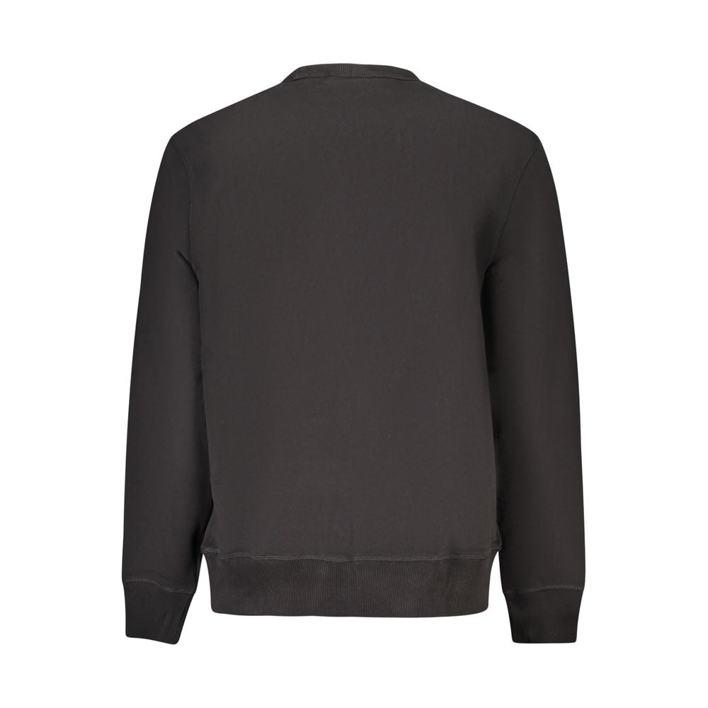 Back view of Calvin Klein Black Cotton Men Sweater with long sleeves and brushed fabric.