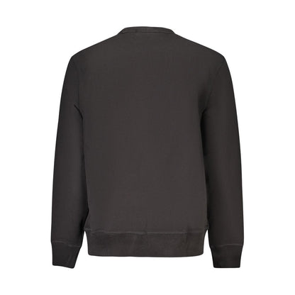 Back view of Calvin Klein Black Cotton Men Sweater with long sleeves and brushed fabric.