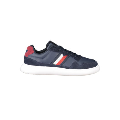 Tommy Hilfiger Blue Leather Men Sneaker with embroidered logo and stylish contrast details.