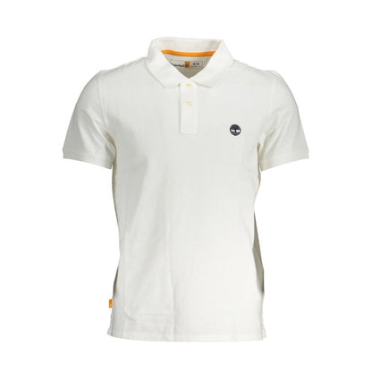 Timberland White Cotton Men Polo Shirt with logo embroidery and two-button placket, regular fit for casual and semi-formal wear.