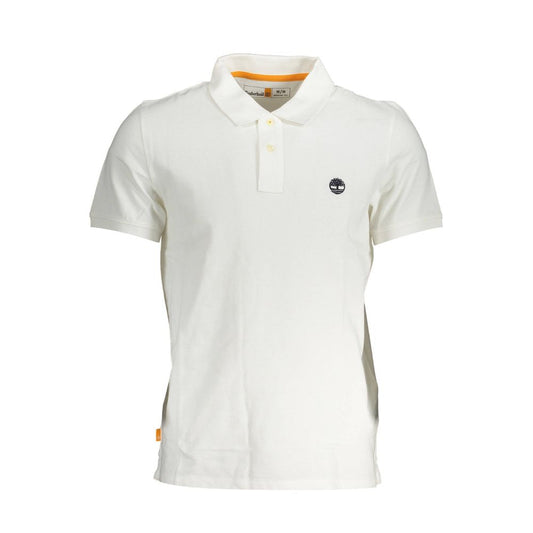 Timberland White Cotton Men Polo Shirt with logo embroidery and two-button placket, regular fit for casual and semi-formal wear.