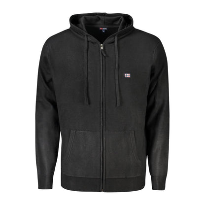 Norway 1963 Black Polyamide Men Cardigan with hood, front pockets, and logo embroidery - sleek and comfortable zip-up style.