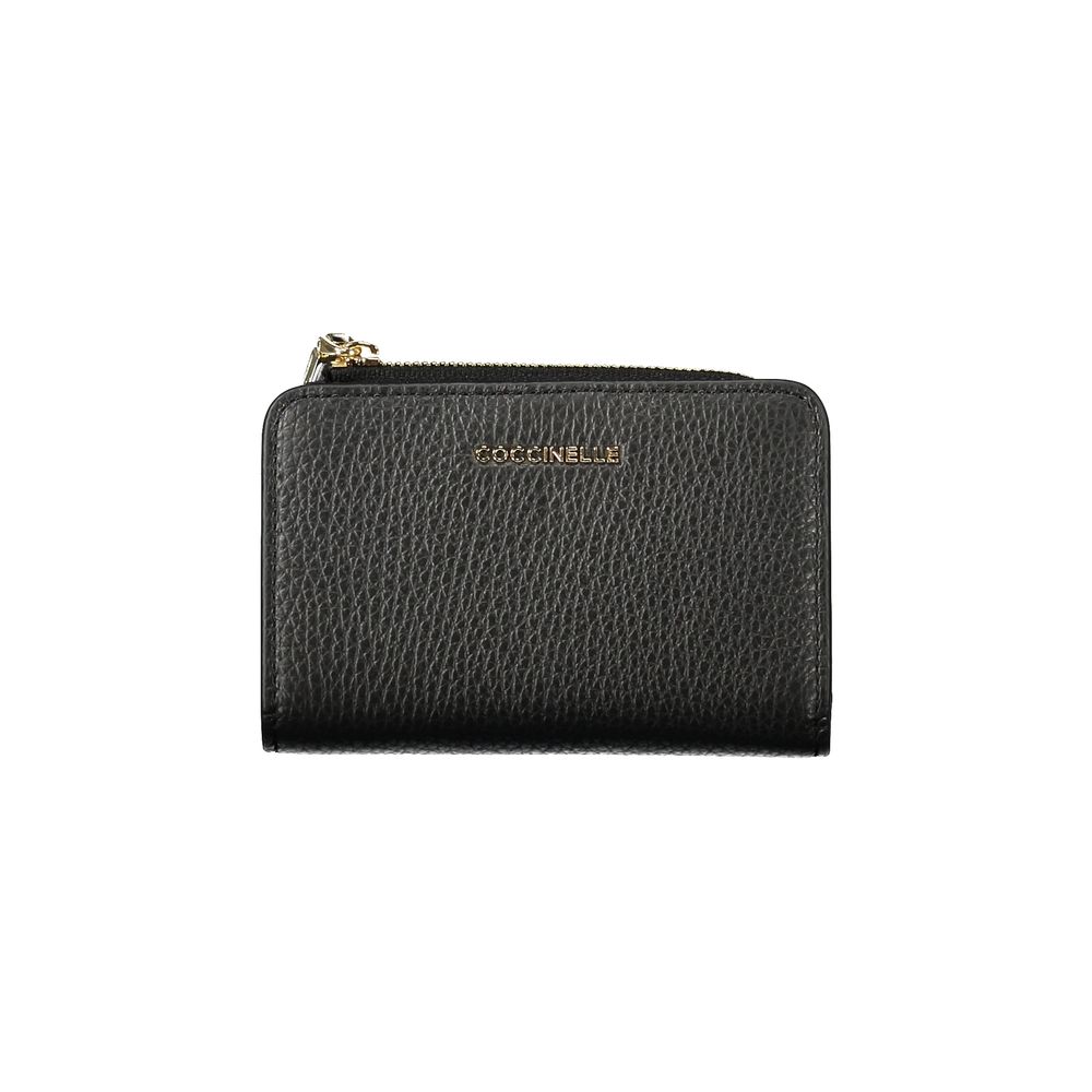 Coccinelle Black Leather Women Wallet with zip closure and elegant design, perfect for stylish organization.