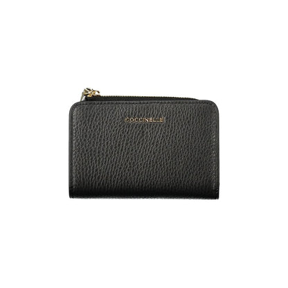 Coccinelle Black Leather Women Wallet with zip closure and elegant design, perfect for stylish organization.