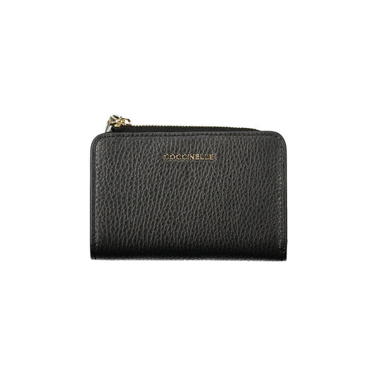 Coccinelle Black Leather Women Wallet with zip closure and elegant design, perfect for stylish organization.