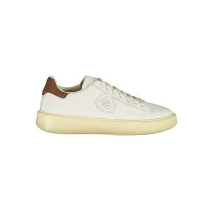 Blauer White Leather Men Sneaker with brown accents on side profile