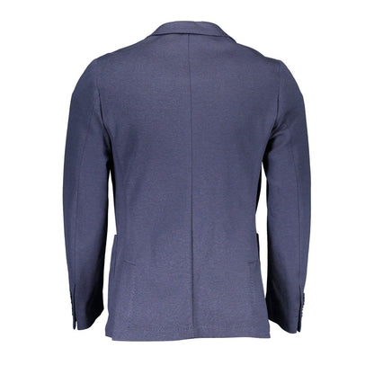 Back view of Gant Blue Cotton Men Jacket with elegant long sleeves and classic design, perfect for modern style