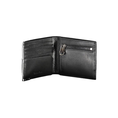 Calvin Klein Black Leather Men Wallet with zip coin purse and card slots.