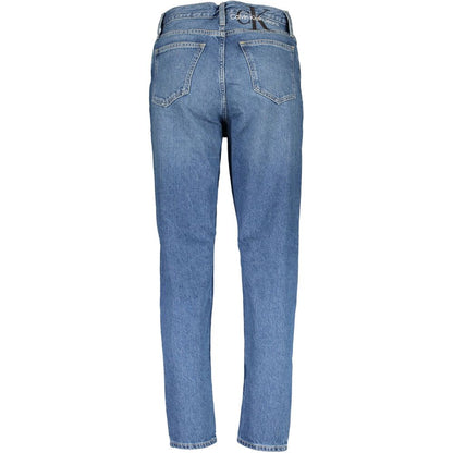 Calvin Klein Blue Cotton Women Jeans with chic faded effect, high-waist, classic 5-pocket design, and sustainable embroidery details.