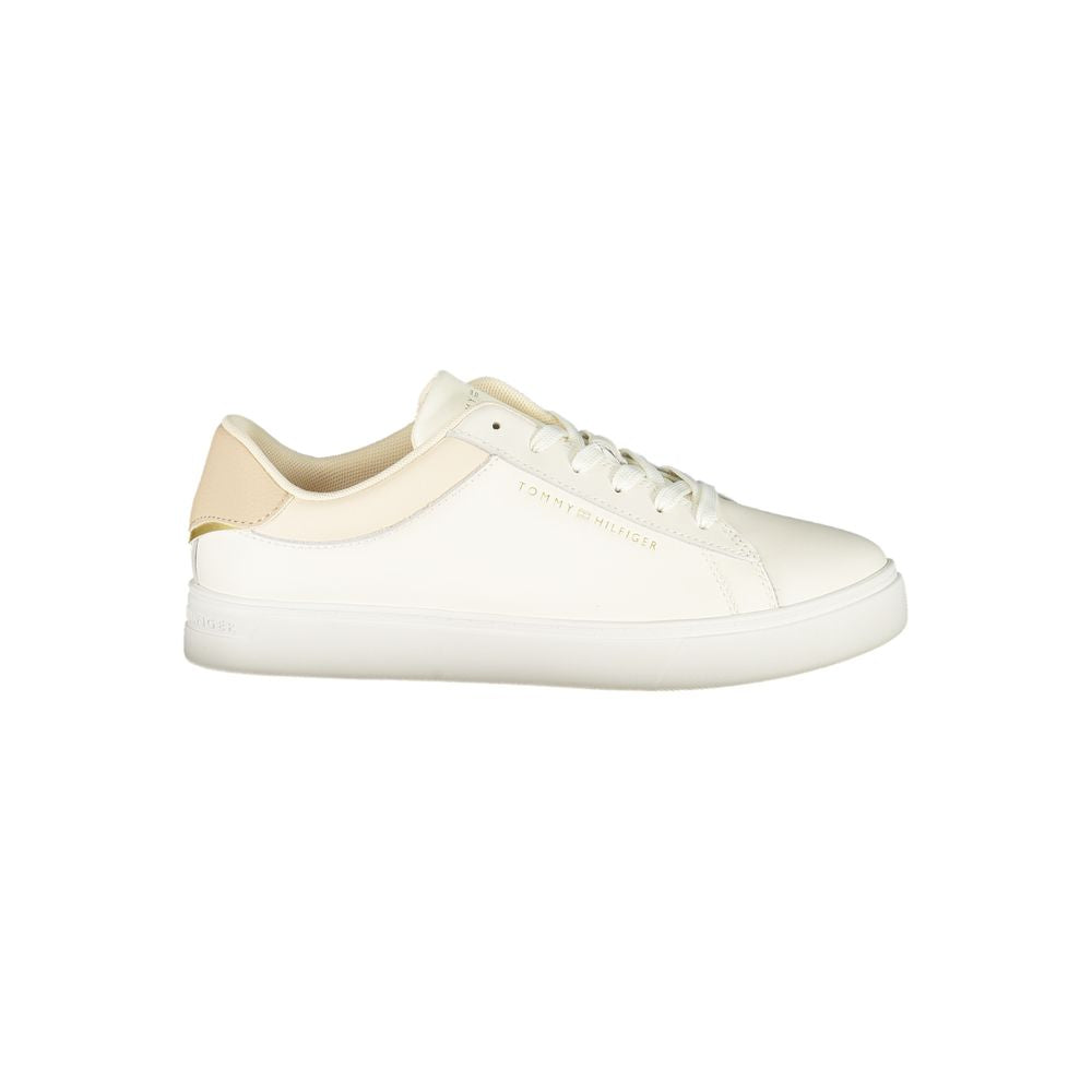 Tommy Hilfiger Beige Leather Women Sneaker with sleek design and iconic logo.