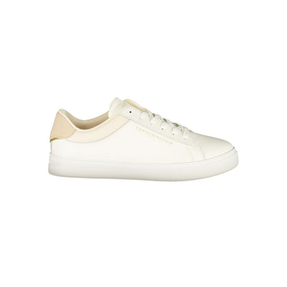 Tommy Hilfiger Beige Leather Women Sneaker with sleek design and iconic logo.