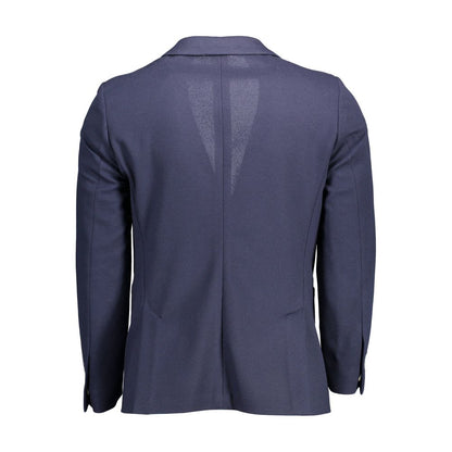 Gant Blue Cotton Men Jacket back view with modern style and sleek silhouette.