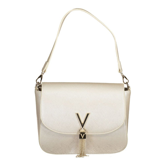 Mario Valentino Gray Polyethylene Handbag with removable shoulder handle, chain strap, external pocket, and logo.
