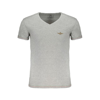 Alt Tag: Aeronautica Militare brown cotton men T-shirt with V-neck and logo, in gray with contrast details and premium fabric blend.