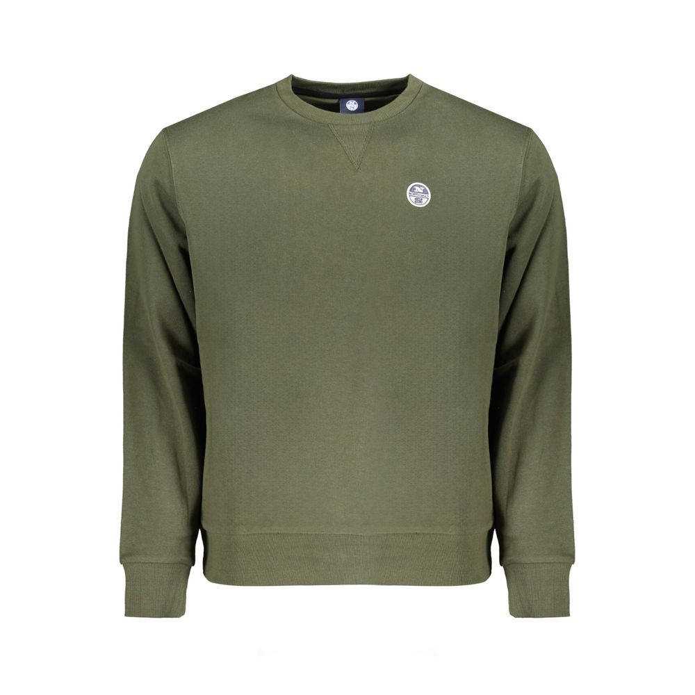 North Sails Green Cotton Men Sweater with logo, crew neck, and long sleeves for casual style.
