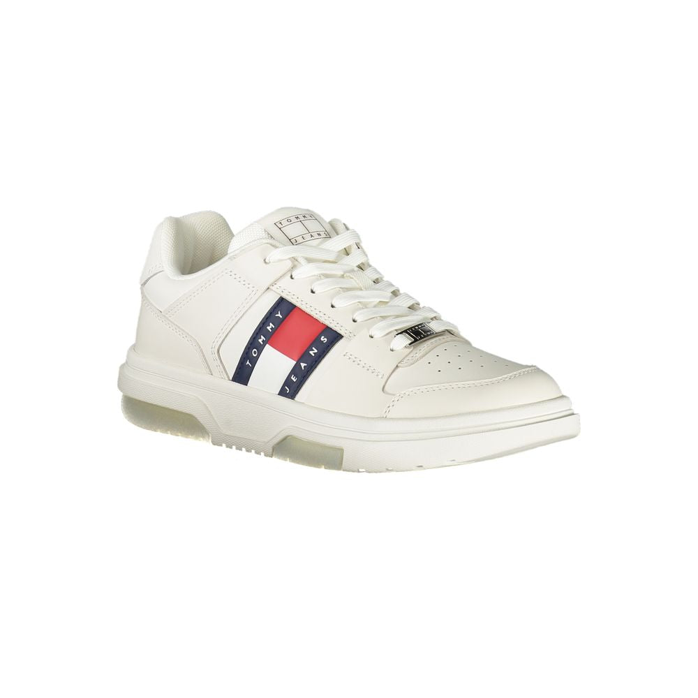 Alt Tag: Tommy Hilfiger White Leather Women Sneaker with signature logo and contrasting details for modern sophistication.