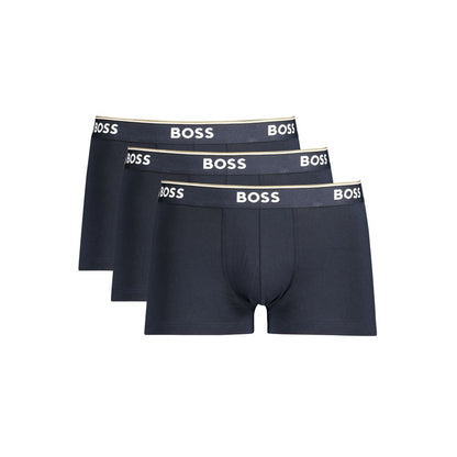 Hugo Boss Blue Cotton Men Boxer Underwear with elastic waistband and logo, trio set, premium cotton-elastane blend for comfort and style.