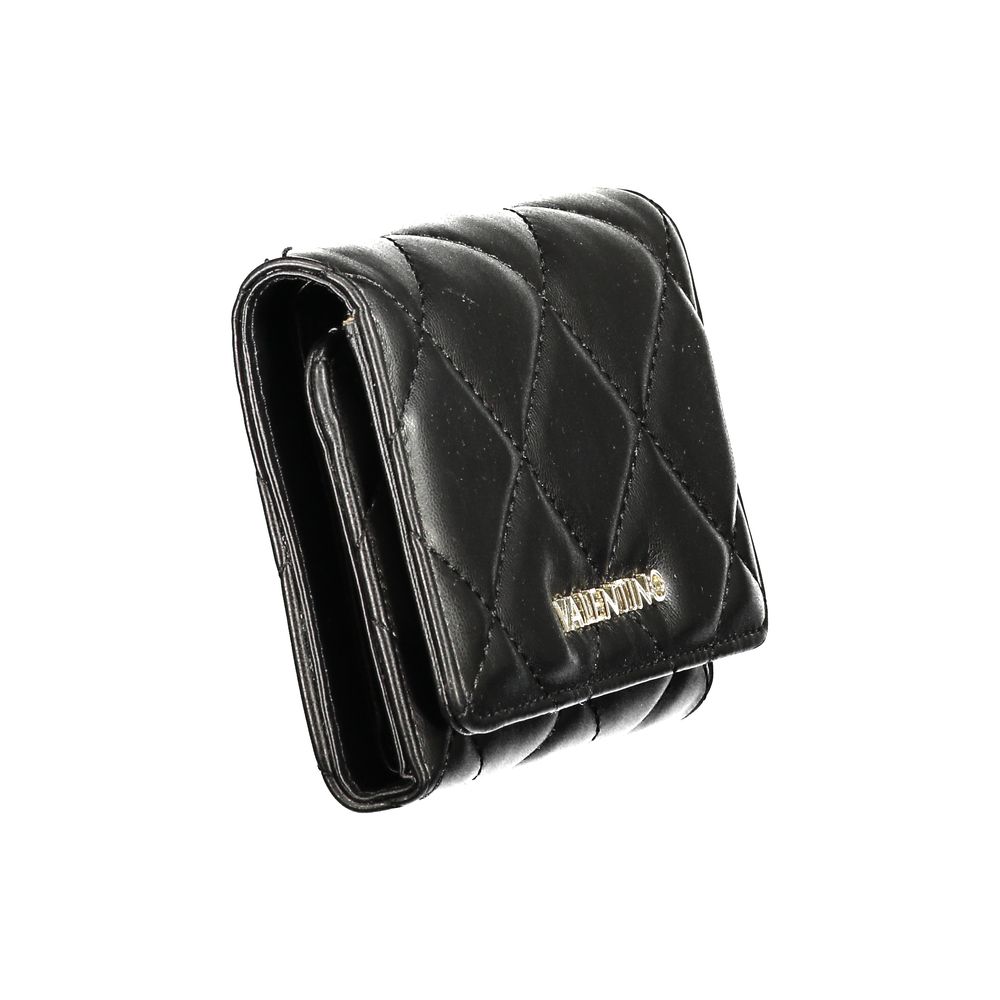 Mario Valentino Black Polyethylene Wallet with quilted design, logo, zip closure, and card spaces.