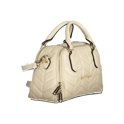 Mario Valentino Beige Polyethylene Women Handbag with dual-compartment design and logo details.