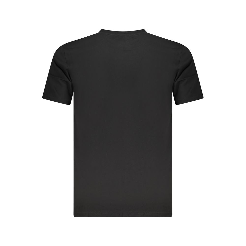Back view of Cavalli Class Black Cotton Men T-Shirt featuring sleek design and premium quality fabric for modern style.