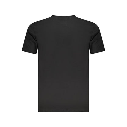 Back view of Cavalli Class Black Cotton Men T-Shirt featuring sleek design and premium quality fabric for modern style.