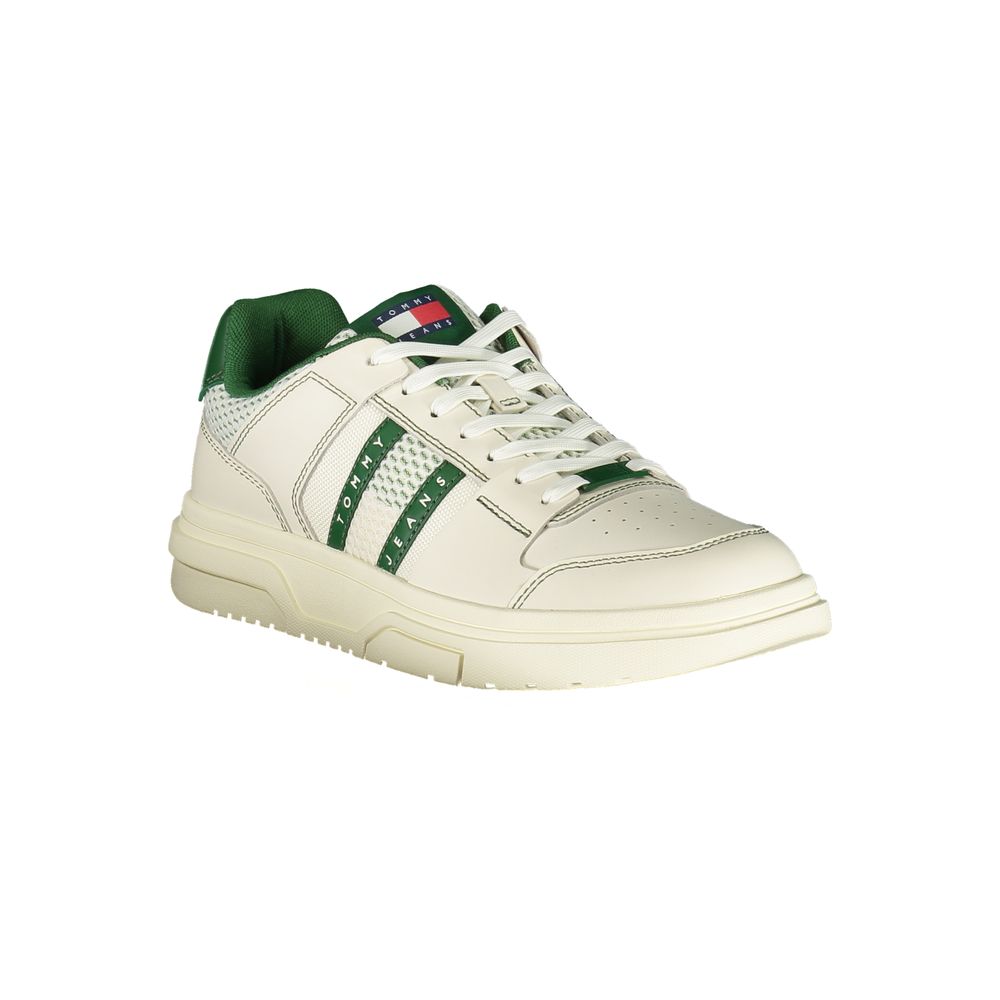 Tommy Hilfiger Green Leather Men Sneaker with stylish design and comfortable insole, featuring polyester and leather blend materials.