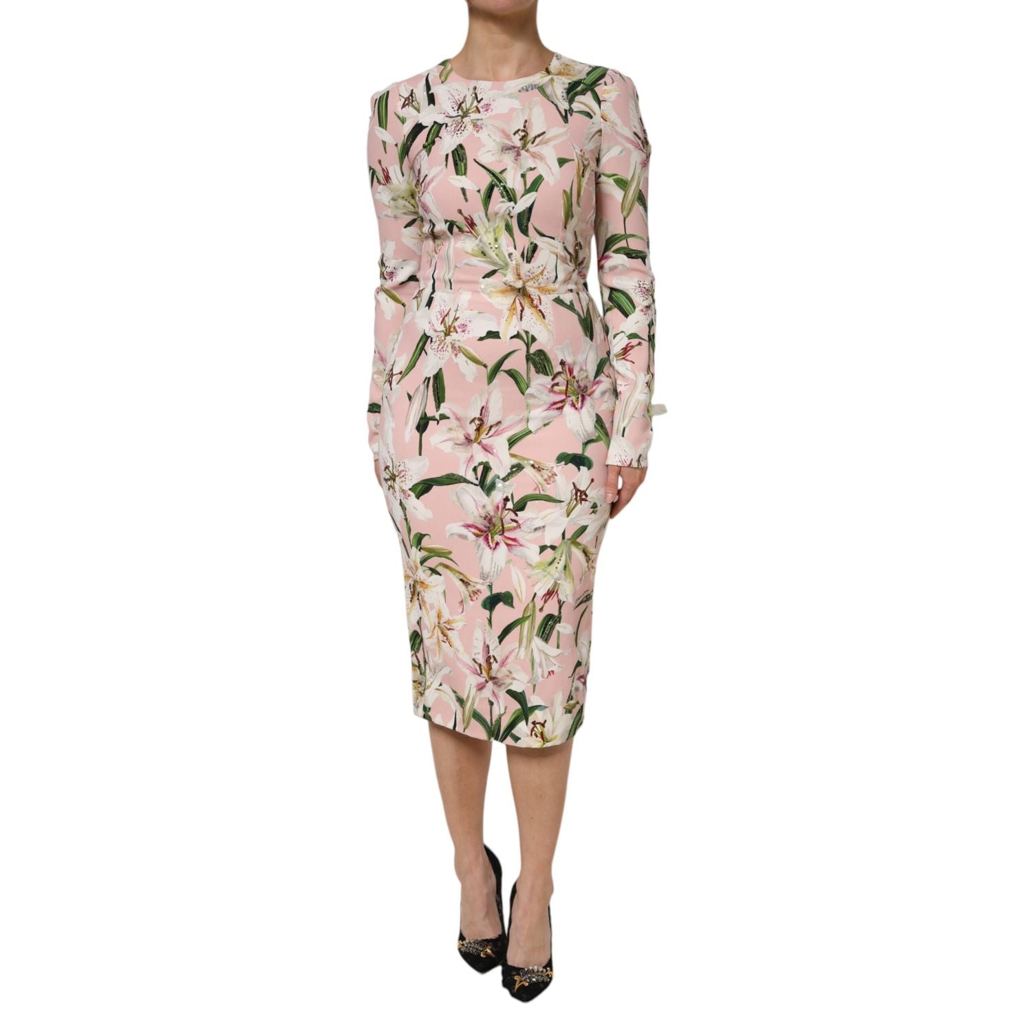 Dolce & Gabbana Pink Lily Viscose Sheath Stretch Midi Dress