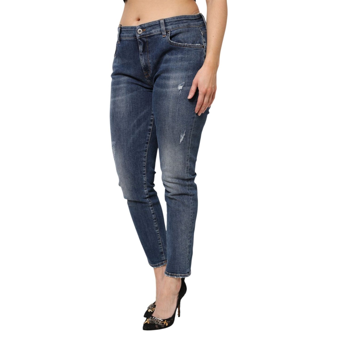 Dolce & Gabbana Blue Washed Cotton Low Waist Denim Jeans PAN76491-48