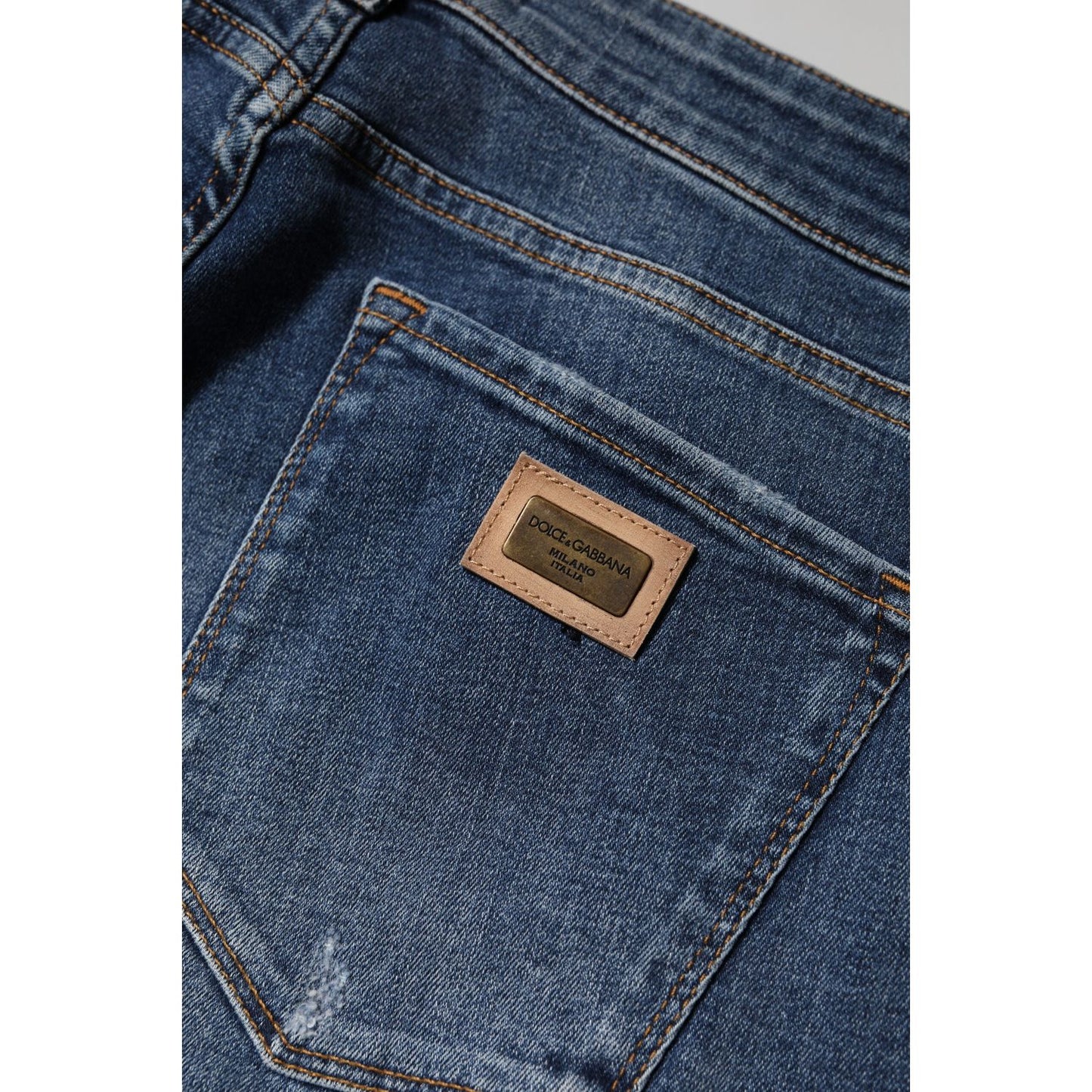 Dolce & Gabbana Blue Washed Cotton Low Waist Denim Jeans PAN76491-48