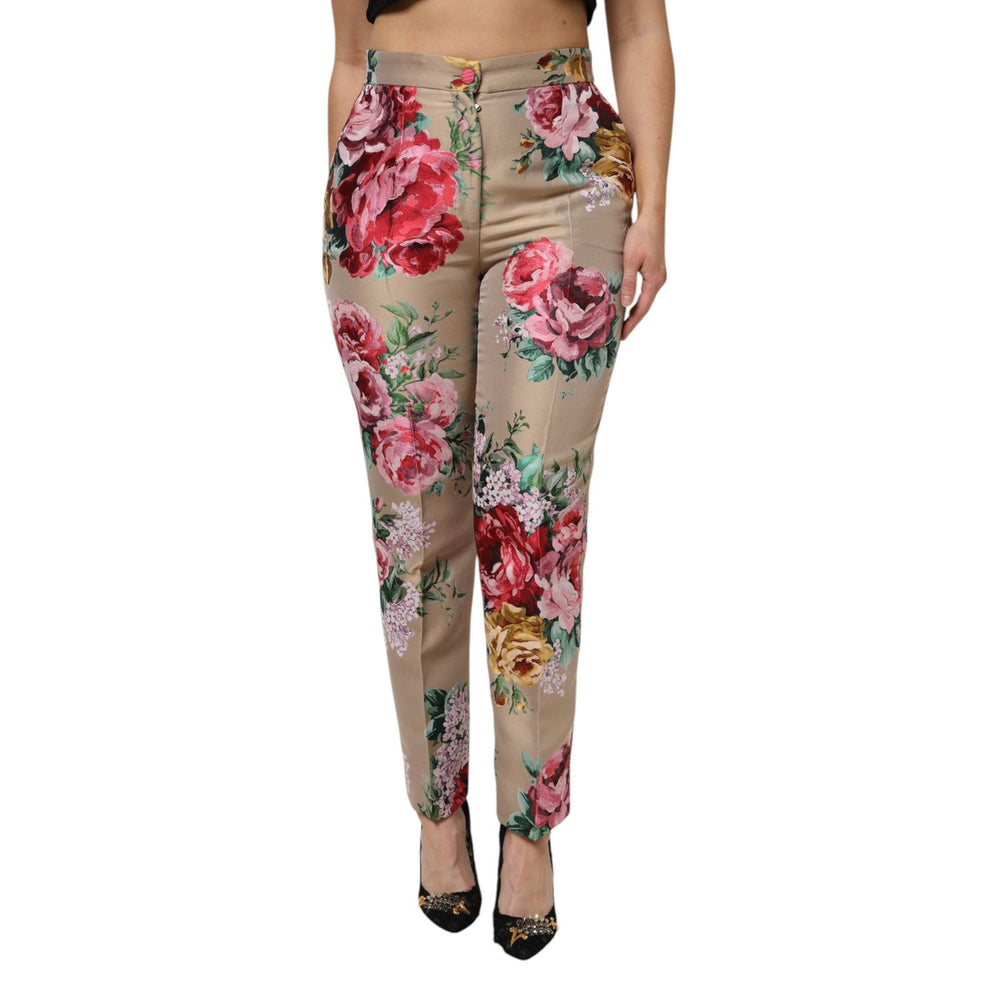 Dolce & Gabbana Beige Floral Print Women High Waist Pants PAN76499-44