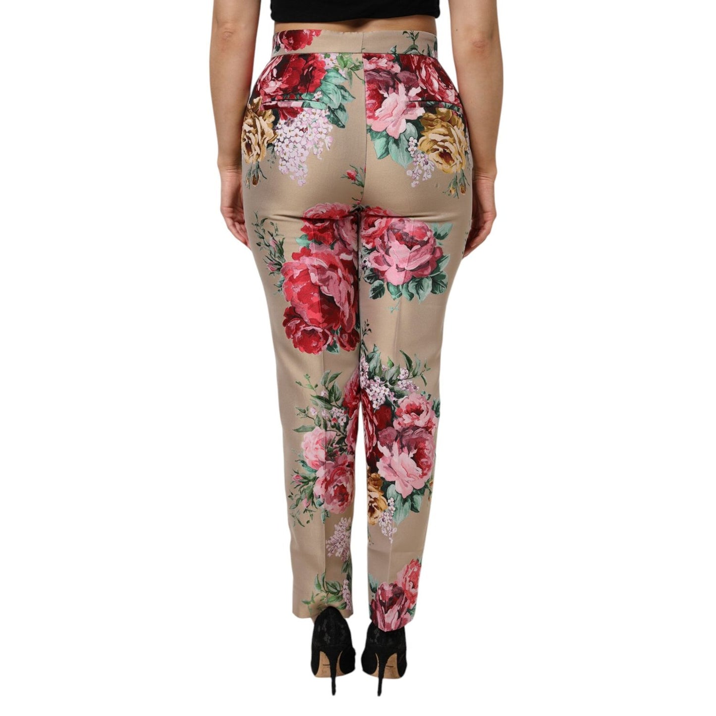 Dolce & Gabbana Beige Floral Print Women High Waist Pants PAN76499-44