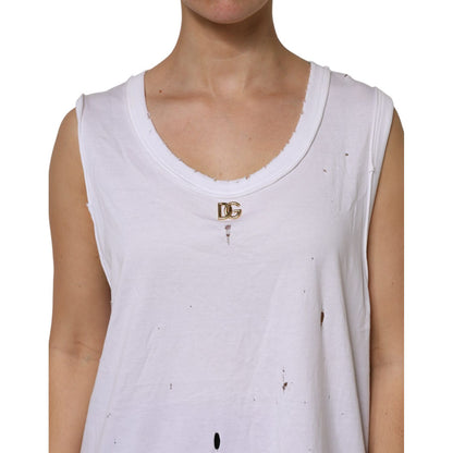 Dolce & Gabbana White Cotton Sleeveless Round Neck Tank Top