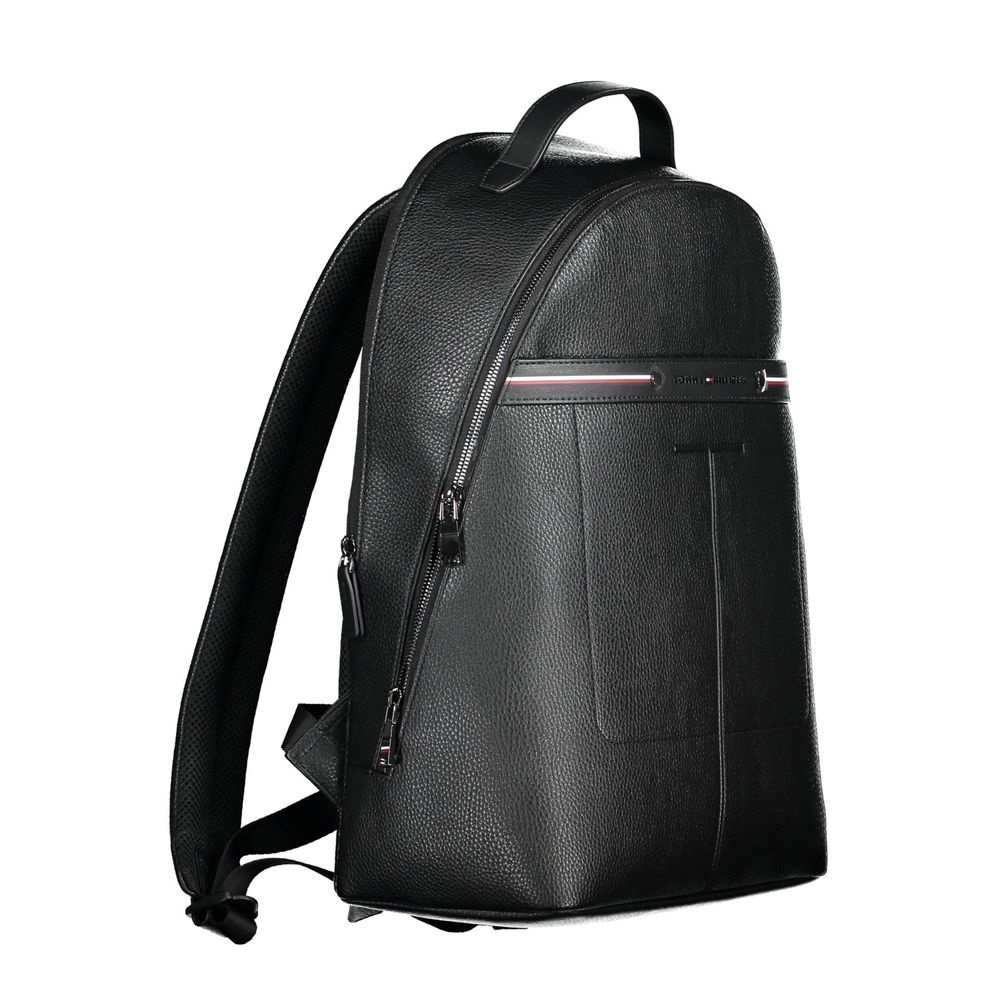 Tommy Hilfiger Black Polyethylene Men Backpack with adjustable straps and sleek design, ideal for modern trendsetters.
