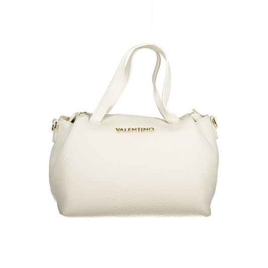 Mario Valentino White Polyethylene Handbag with handles, adjustable shoulder strap, internal pockets, zip closure, and logo.