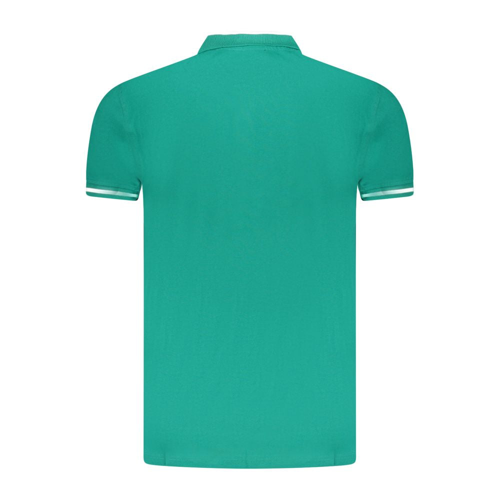 Rear view of Cavalli Class Green Cotton Men Polo Shirt featuring bold green color and contrast detailing.