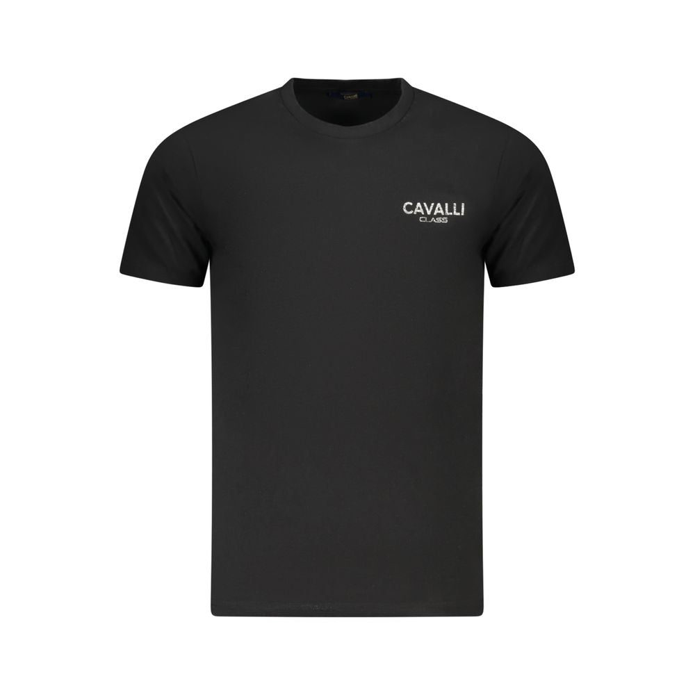 Cavalli Class Black Cotton Men T-Shirt with logo print offers sophistication and comfort in contemporary style.