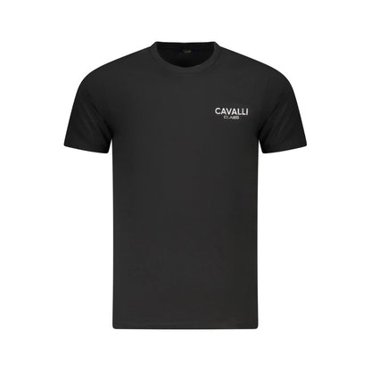 Cavalli Class Black Cotton Men T-Shirt with logo print offers sophistication and comfort in contemporary style.