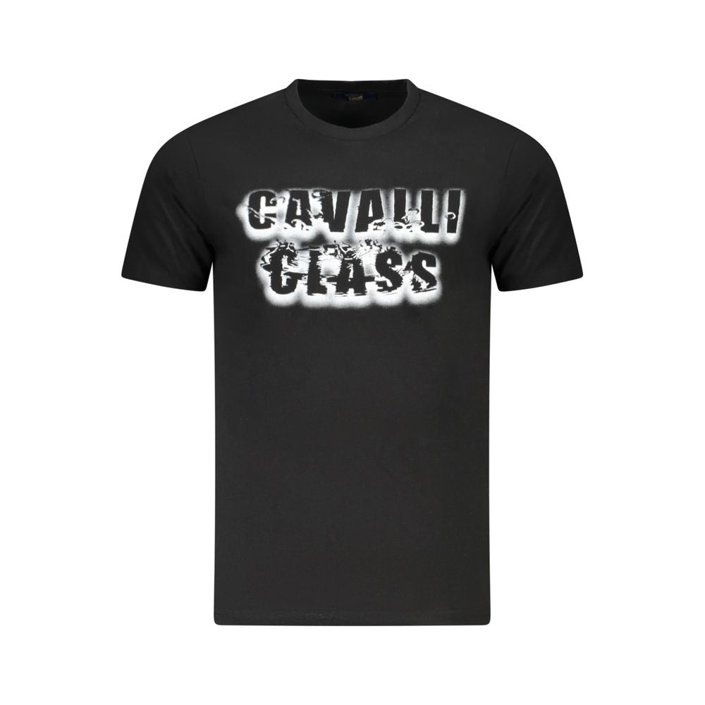 Cavalli Class Black Cotton Men T-Shirt with bold logo print