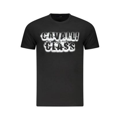 Cavalli Class Black Cotton Men T-Shirt with bold logo print