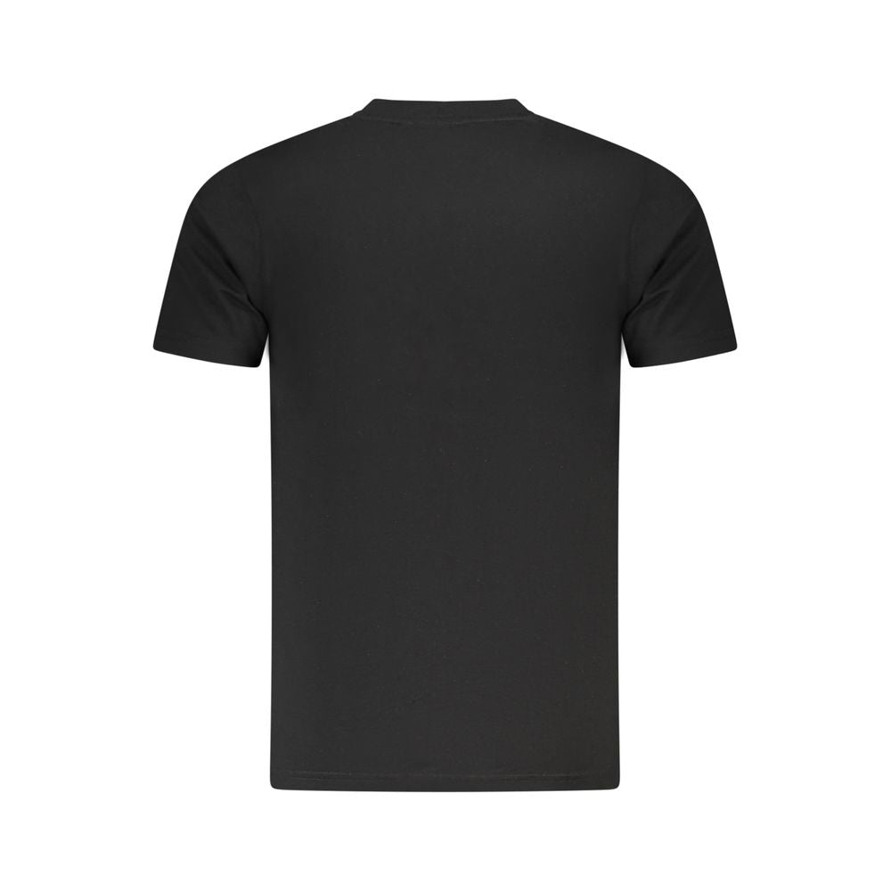 Back view of Cavalli Class Black Cotton Men T-Shirt featuring short sleeves and classic design.