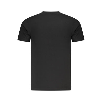 Back view of Cavalli Class Black Cotton Men T-Shirt featuring short sleeves and classic design.