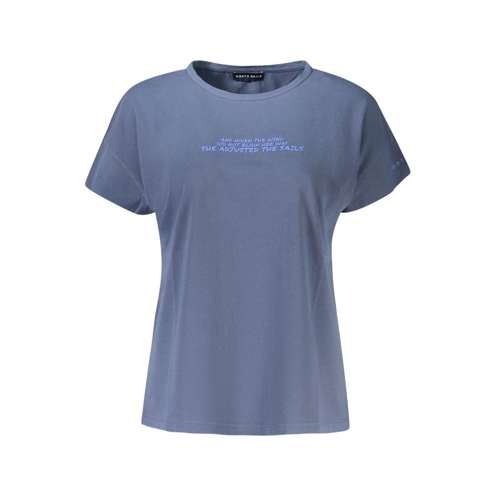 North Sails Blue Cotton Women T-Shirt with wide neck and embossed print