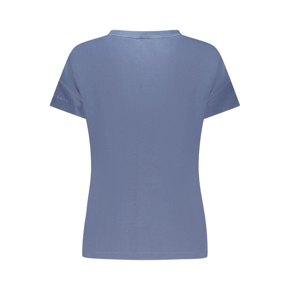 Back view of North Sails Blue Cotton Women T-Shirt featuring short sleeves and wide neck.
